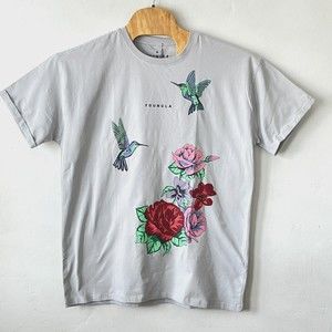 YoungLA Mens XL Light Gray Rolled Cuffs Sleeves Graphic T-Shirt  Relaxed Fit
